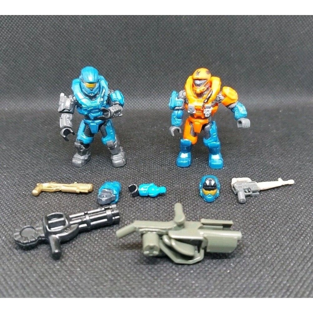 Lot Of 2 Mega Bloks Construx Halo Figures UNSC Spartan Blue & Mix Fig + Parts